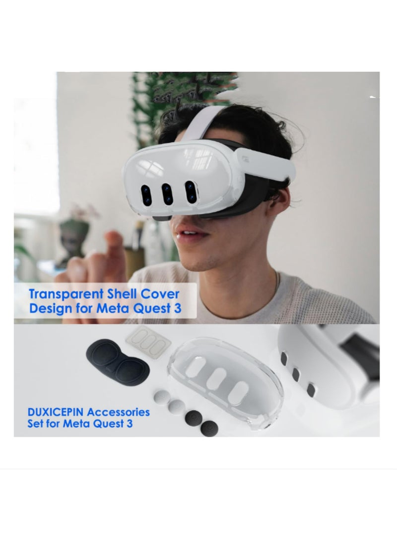 For Meta Quest 3 Includes Transparent Shell Cover 2Pack HD Clear Lens Tempered Glass Protectors Protective Magnetic Lens Cover and Heat-Dissipating Joystick Caps Enhanced Cooling - Image 5